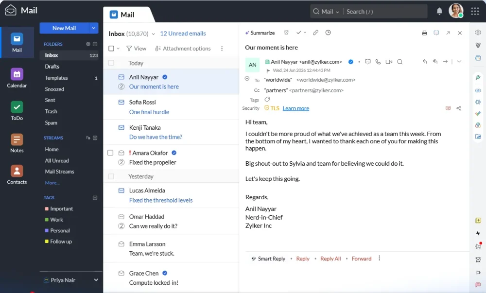 webpage zoho mail